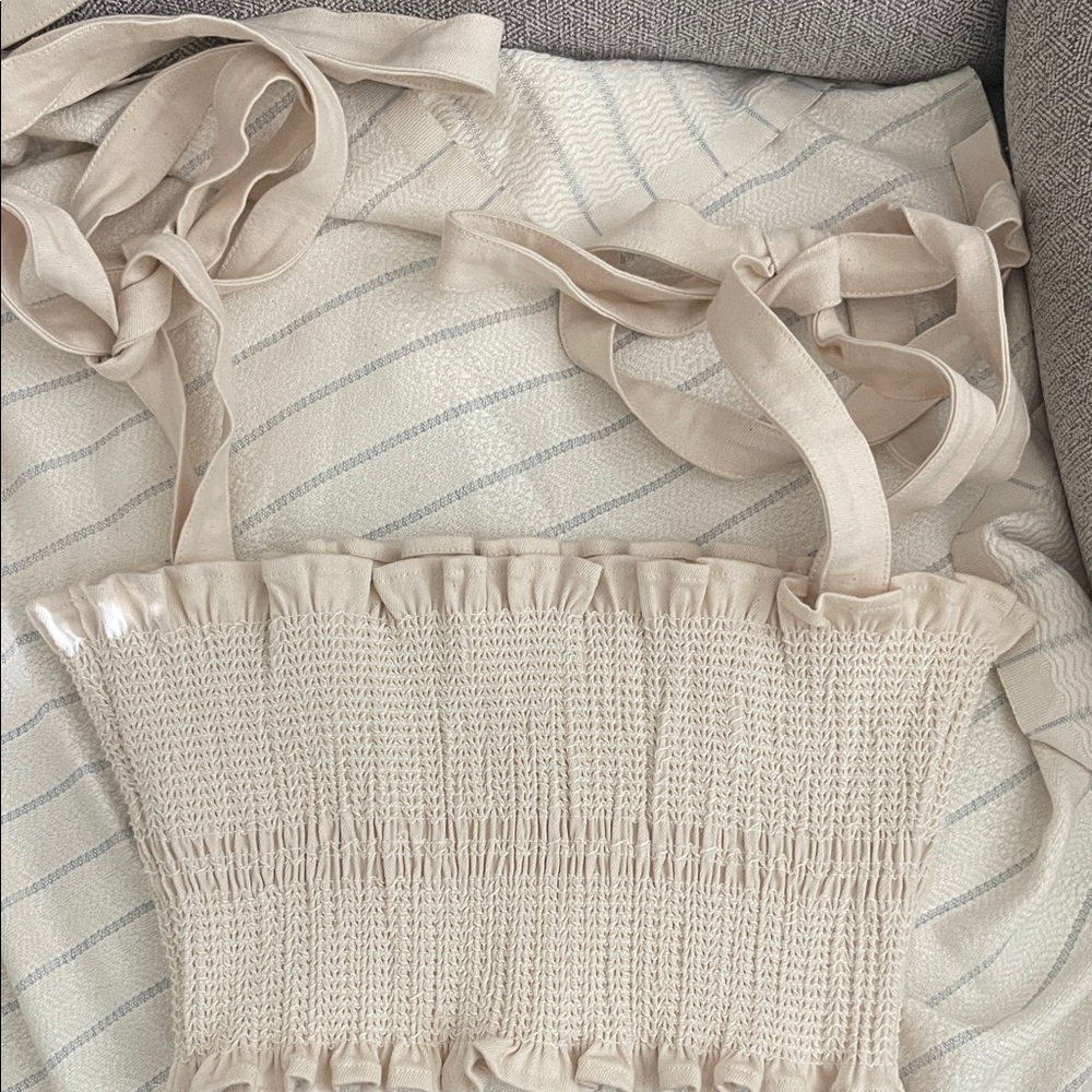 Cream Smocked Top with Ties